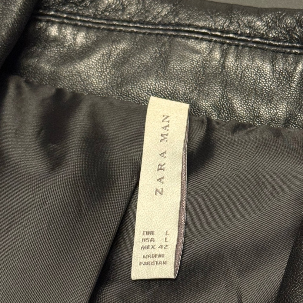 Zara Men's Black Leather Moto Jacket - Picture 7 of 7